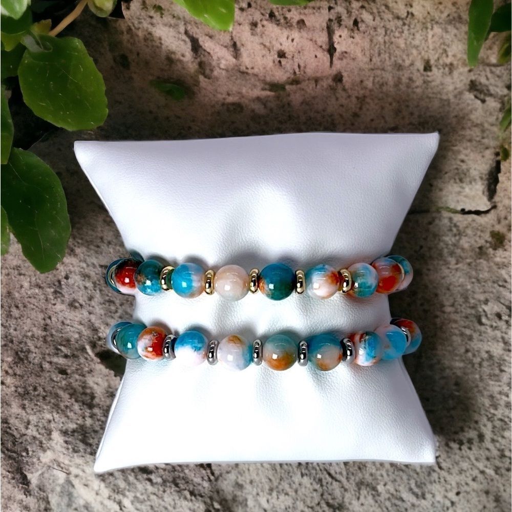 NWT Wool + Pepper Co. Jade Beaded Bracelet with gold or silver accents